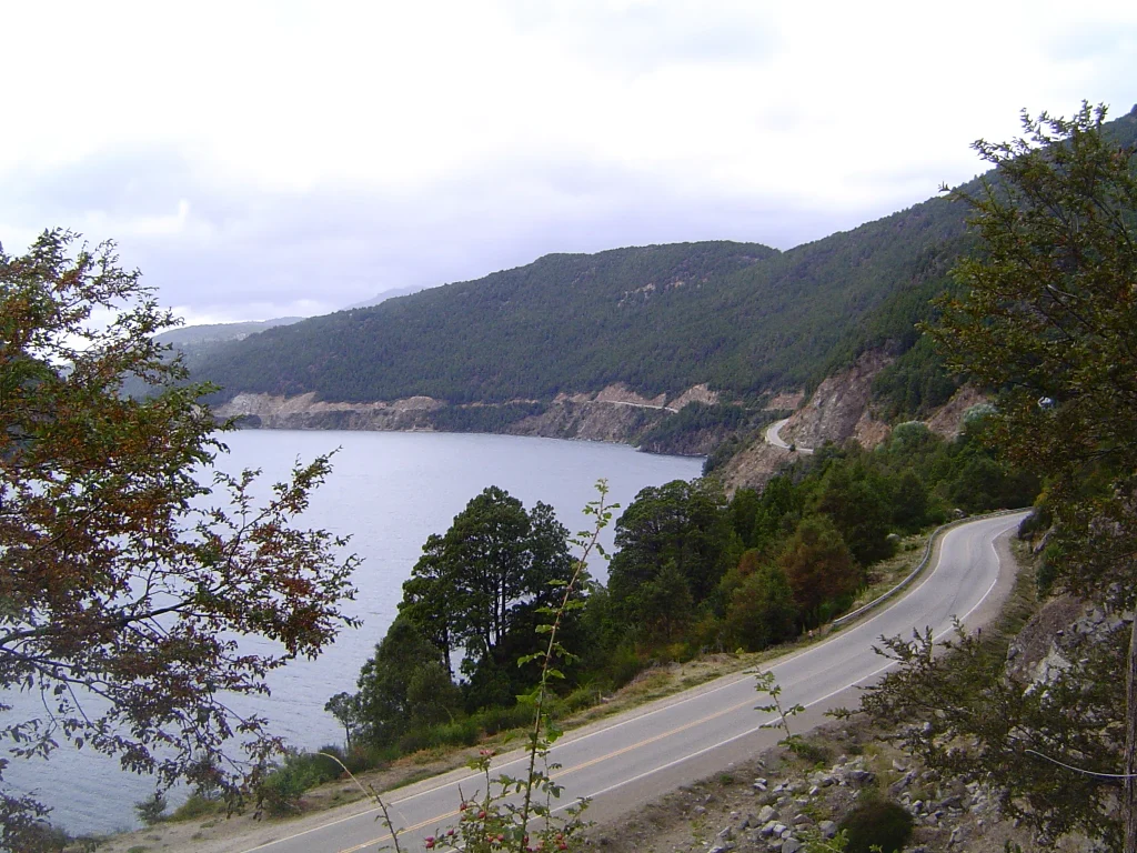 Patagonian lake, forest, and mountains along Argentina’s Seven Lakes route