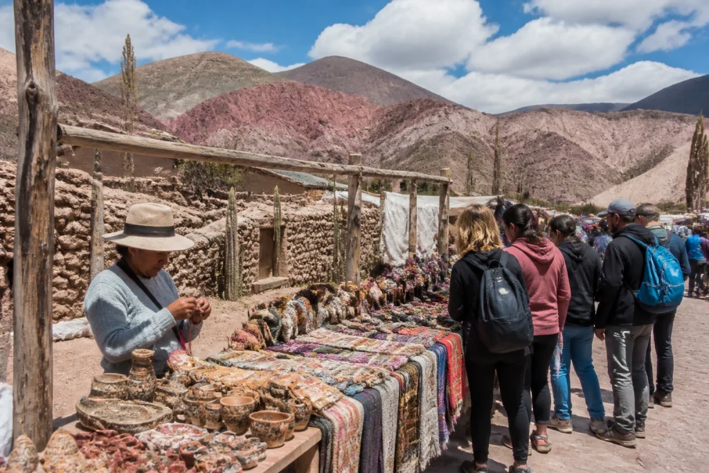 Festival-time artisan fair atmosphere in Tilcara, Jujuy