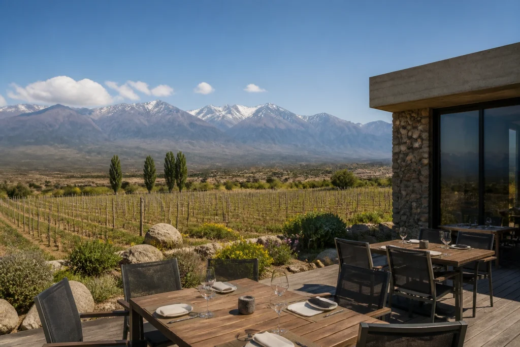 Andeluna winery and vineyards facing the Andes near Tupungato
