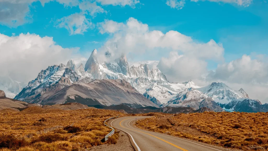 Snowy winter road through the Argentine Andes