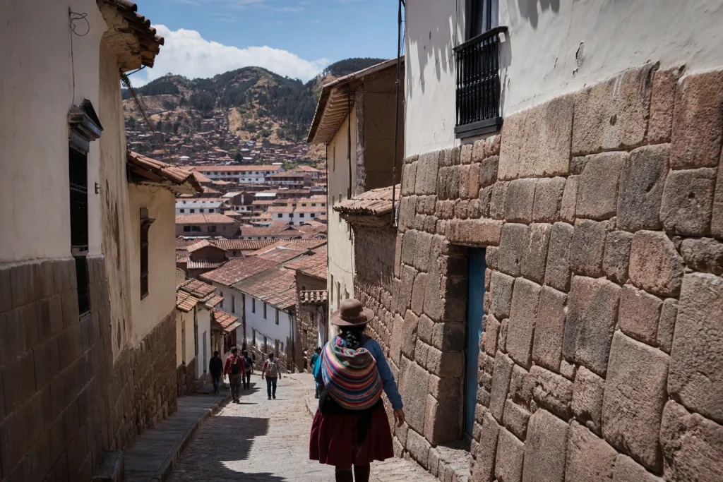 Stone streets and historic architecture in Cusco, Peru