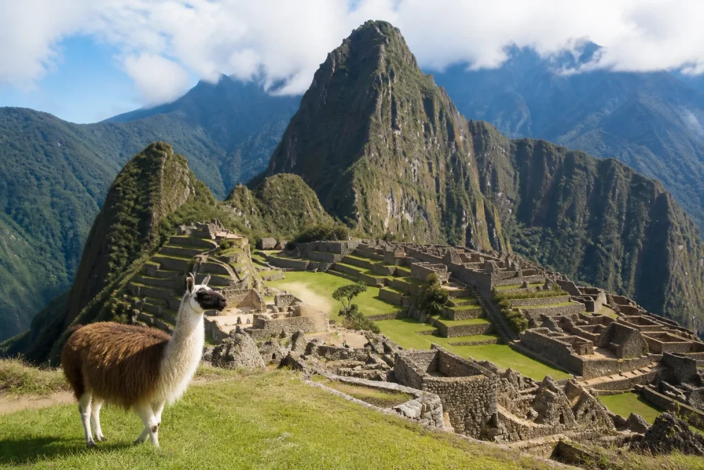 Machu Picchu citadel and green mountain landscape in Peru