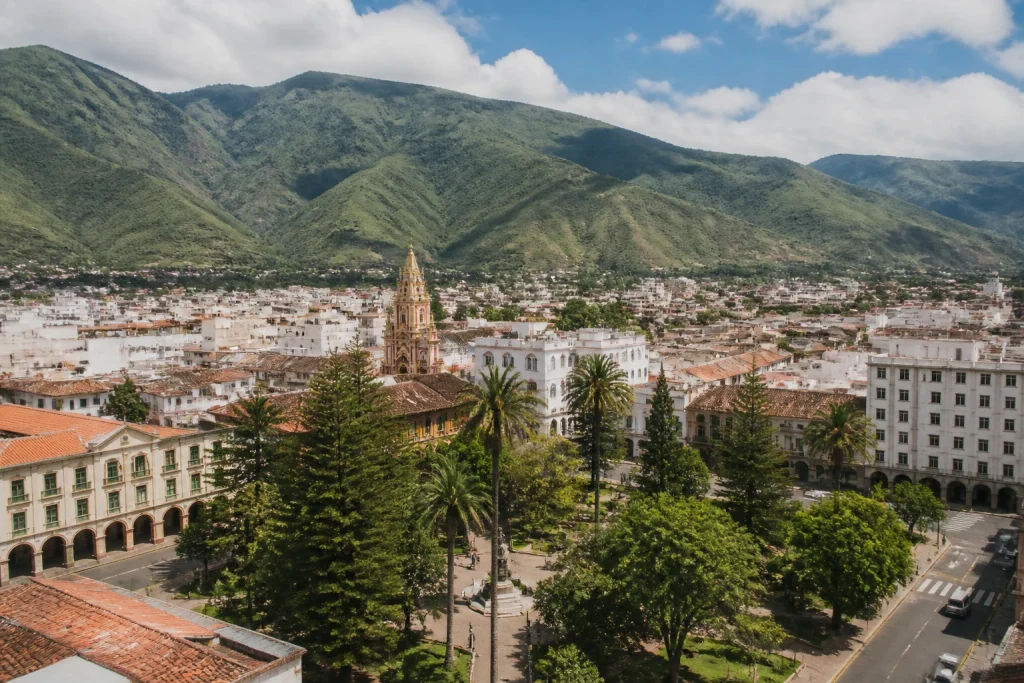 Salta city beneath the green Andean foothills in northwestern Argentina