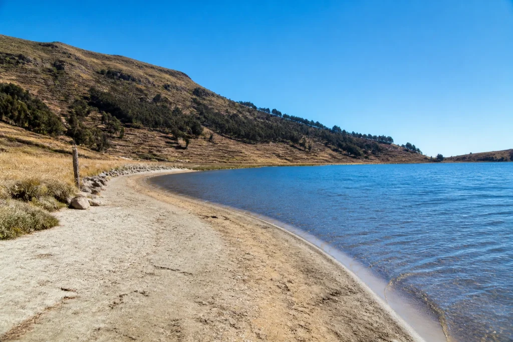 Natural lakeshore at the Karina and Churo beaches near Lake Titicaca