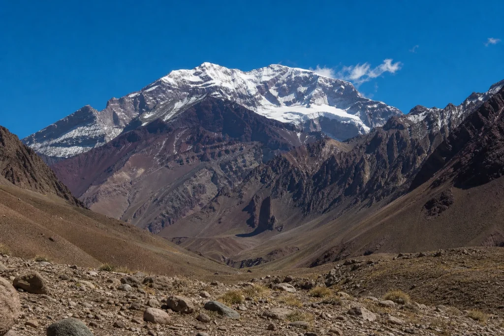 Aconcagua massif viewed from the Horcones area in Mendoza, Argentina
