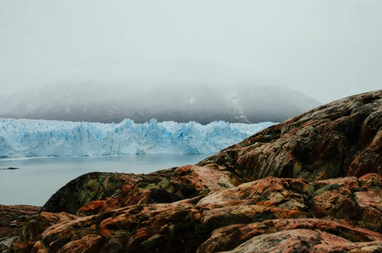 Perito Moreno Glacier viewed from a boardwalk in Los Glaciares National Park, Argentina.