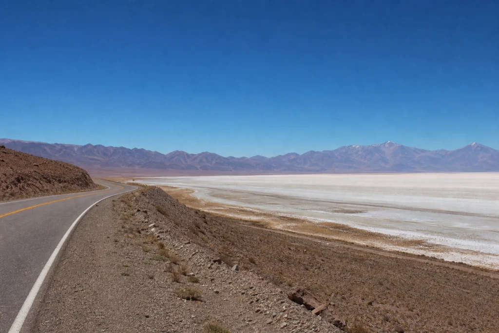 Paved RN 52 crossing the high-altitude landscape near Salinas Grandes in Jujuy
