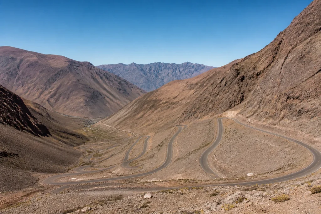 High Andes mountain road on the Sistema Cristo Redentor route near Mendoza