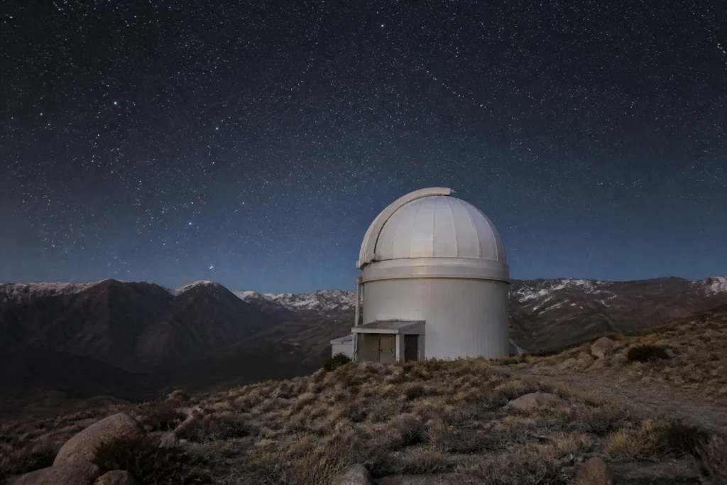 Observatory dome beneath the night sky at El Leoncito National Park