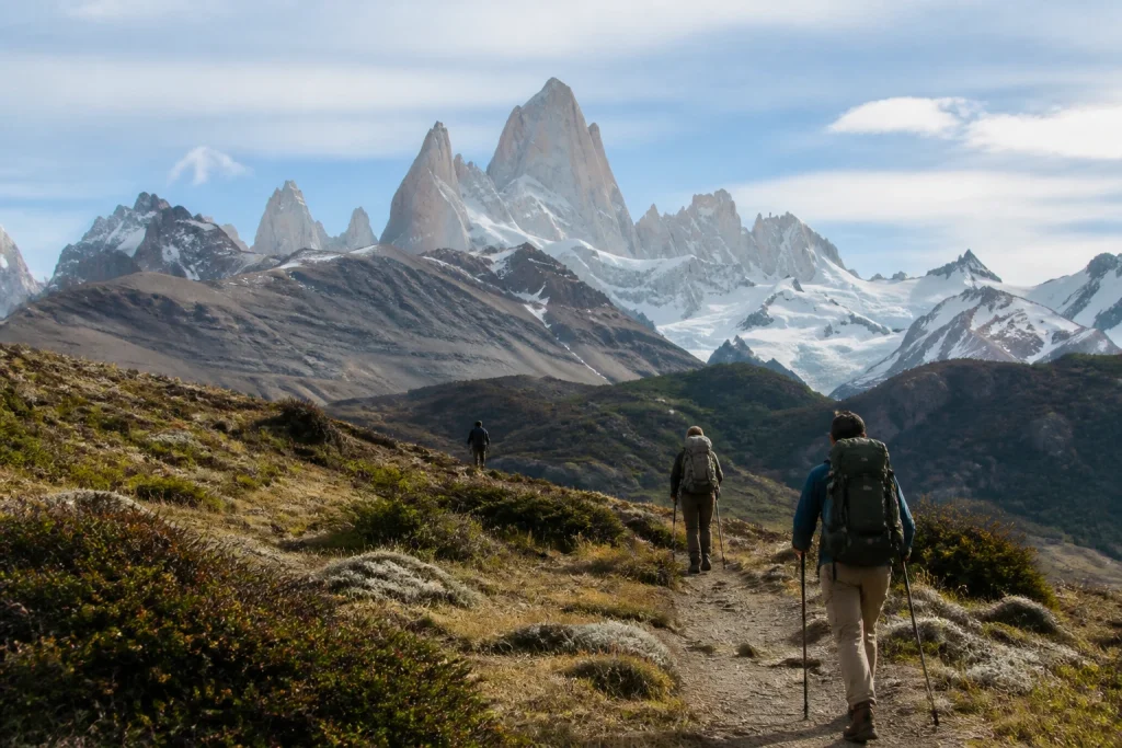 Hikers on a mountain trail near El Chaltén, Argentina