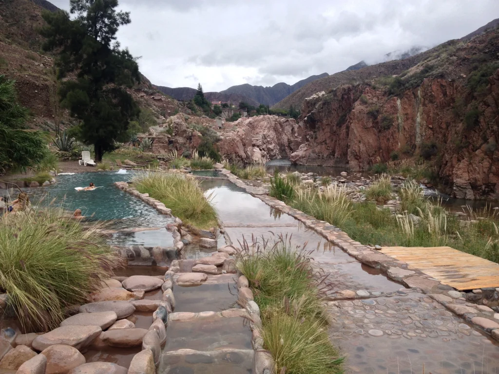 Thermal pools at Cacheuta Hot Springs in Mendoza's mountain landscape