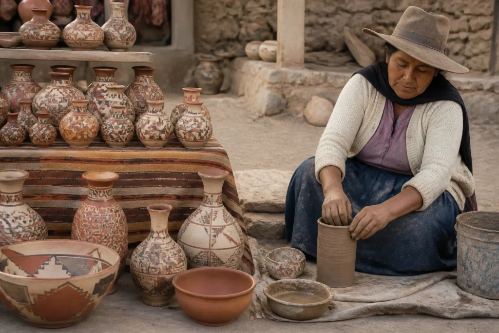 Newly made regional ceramic vessels displayed in Cachi, Salta