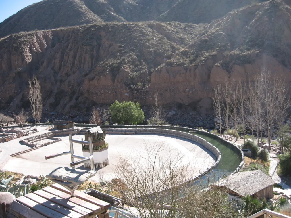 Outdoor thermal pools at Termas de Cacheuta beneath the Andes in Mendoza
