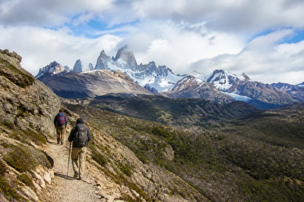 Hikers on a mountain trail near El Chaltén, Argentina
