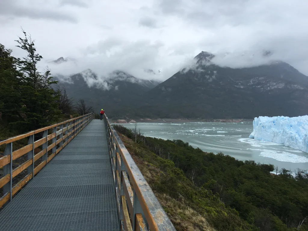 Perito Moreno Glacier seen from a metal-grating walkway