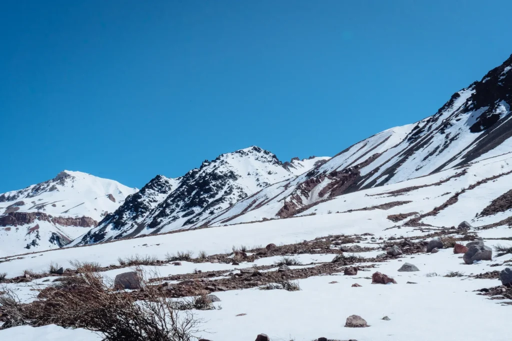 Snow-covered slopes in the Mendoza High Andes during winter